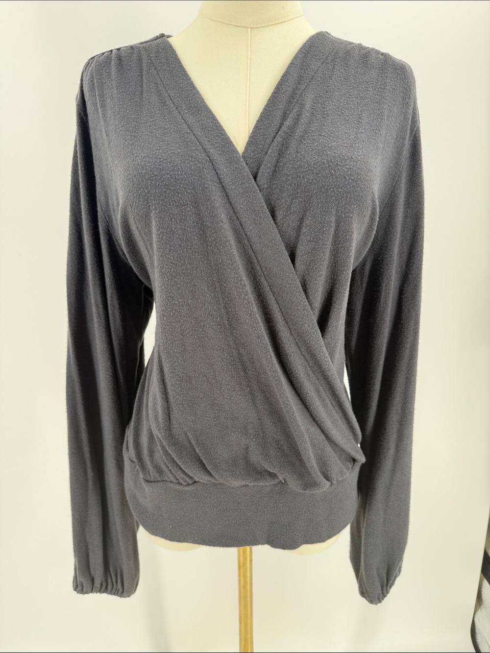 Ann Taylor Long Sleeve Sweater with wrap front in charcole
